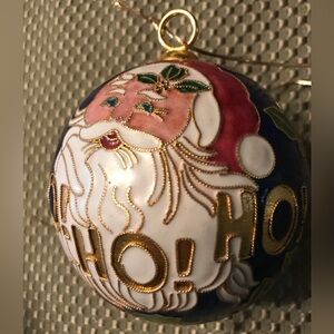 Original Vintage Cloisonne Santa Claus Holiday Ornament with Gold Accents